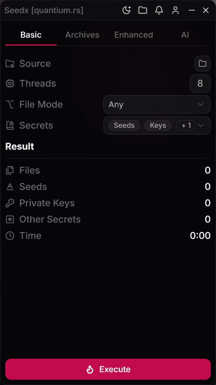 Seedx User Interface - Basic Tab